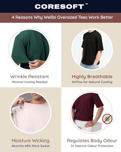 Image of Wellbi Bamboo Oversized Half Sleeve T-Shirt for Men | Naturally Antibacterial & Eco-Friendly | Breathable Organic Bamboo Cotton Blend | Moisture-Wicking Sustainable Wear