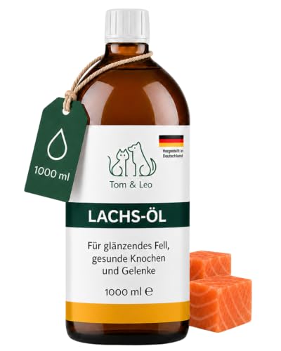 Lachsöl 1000ml für Hunde und Katzen - Von Tom & Leo Lachsöl mit Omega 3-6-9 Ideal für Barf Haut & Fell Premium Fischöl für Hunde
