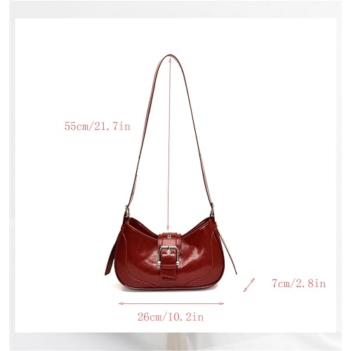 Image of Ayliss Shoulder Bag for Women Red Purse Y2k Top Handle Bag Burgundy Purse Vegan Leather Tote Handbag Clutch Hobo Studded | Purse