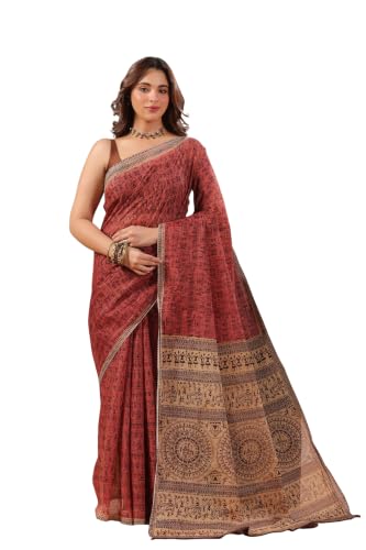 Image of TAMAIRA FASHION Mulmul Pure Cotton Saree For Woman Warli Printed |Office Wear Daily Wear Sarees For Women Without Blouse Piece(Available in 16 Colours)