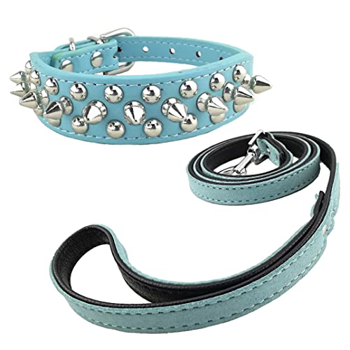 Newtensina Elegante Collare per cani e Guinzaglio Set morbido borchie Collare per cani con morbido scamosciato Guinzaglio per Piccolo Cani