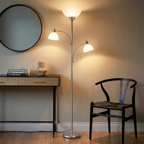 Brightech Sky Dome Double LED Floor lamp, Torchiere Super Bright Floor Lamp with 2 Reading Lamps for Living Rooms & Offices - Dimmable Tall Standing Lamp for Bedroom Reading - Tall Silver Pole by Brightech - Image 2