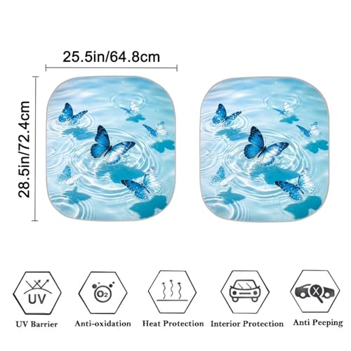 Image of 2 PCS Car Windshield Sun Shade Blue Butterfly Auto Sunshades Sunshade Visor Auto Sun Heat and UV Rays Blocker Foldable Automotive Accessories for Summer Heat UV