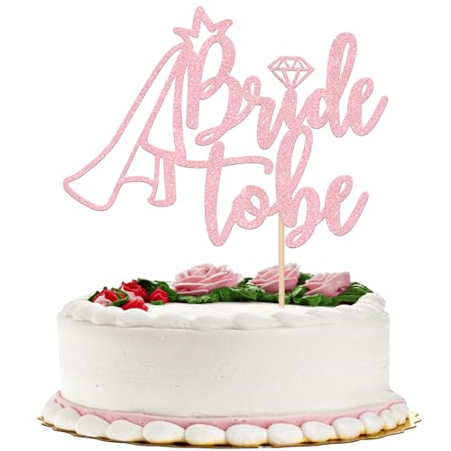 1 PCS Bride to Be Cake Topper Glitter Ring Bridal Shower Decorations Cake Pick Bride to Be Cake Decoration for Wedding Engagement Bridal Shower Bachelorette Party Cake Decorations Supplies Light Pink