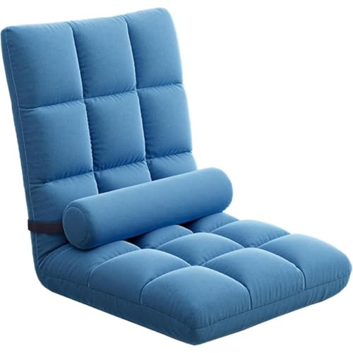 2024新型 座椅子 折りたたみ式 一人掛けソファー 洗えるカバーニング 背もたれ 腰枕付き 180度フラット可能 寝れる 姿勢安定 立体形状座面 クッション あぐら座椅子 リクライニング 低反発 折りたたみ収納 フロアチェア (スタイル-3,ブルー)