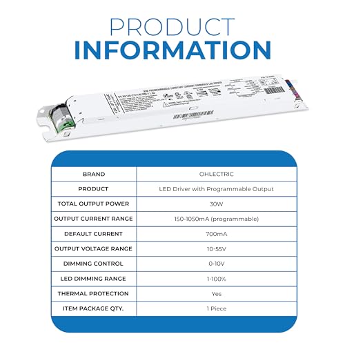 Image of OHLECTRIC Replacement OTi 30 /120-277 /1A0 DIM-1 L G2 Linear 120-277V LED Driver with Programmable Output, 150-1050mA & 10-55V, 30 Watts Power. LED Dimmer, 1-100% LED Dimming Range