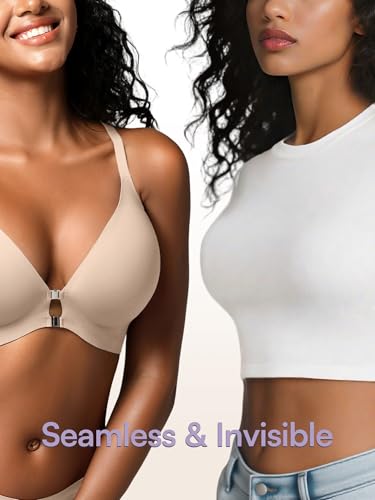 Image of Racerback Bras with Metal Magnetic Front Closure - S-XL Wireless for Women No Underwire Seamless Supportive Bralettes