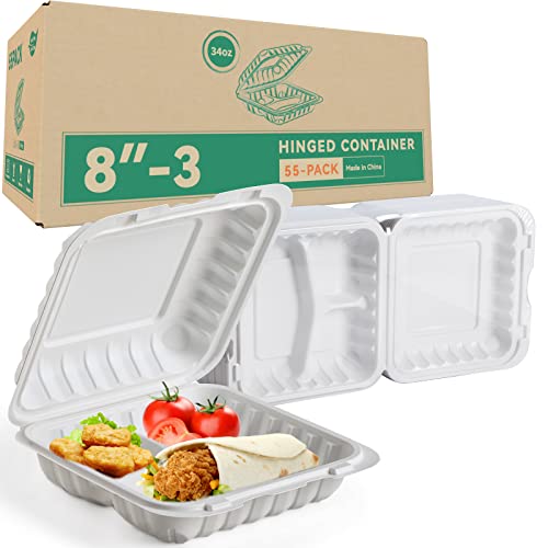 Leobox To Go Containers, 55 Pack Bpa Free 3 Compartment Food Container 34 Oz Clamshell Take Out Containers #TOP7