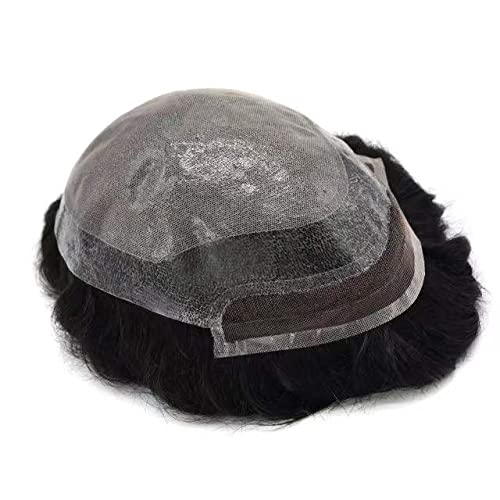 Miniatura 6 de Pelucas de pelo de poliuretano para hombre, tupé con encaje frontal, protesis capilar para hombre, línea capilar natural, sistemas de reemplazo de