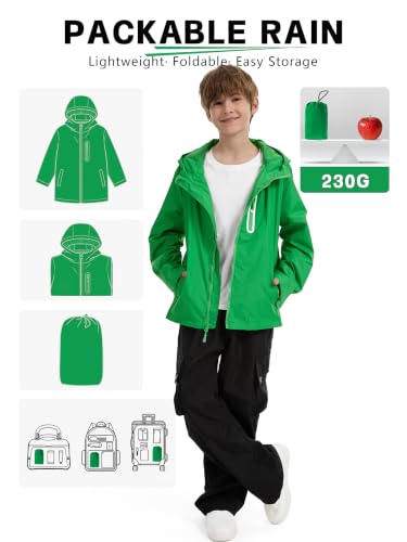 Image of UIQUR Boys Girls Rain Jacket Kids Waterproof Raincoats 5-14 Years | Hooded Lightweight Windbreakers with Zipper Pockets Cycling Camping Running School Lightweight