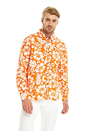 Matching Hawaiian Luau Father Son Aloha Long Sleeve Shirts in Classic Vintage Hibiscus2