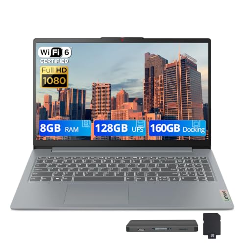 Image of Lenovo IdeaPad Slim 3 Laptop, 15.6 inch FHD Anti-Glare Display, Intel Core i3-N305, 8GB LPDDR5, 288GB Storage(128GB UFS+160GB Docking Station Set), Intel UHD Graphics, Number Pad, WiFi 6, Win 11, Grey