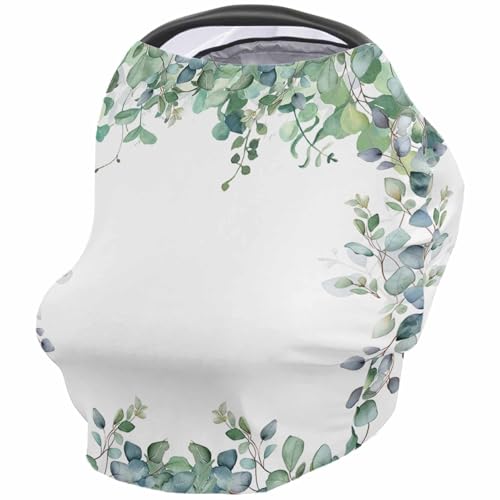 Nursing Cover for Breastfeeding Scarf, Eucalyptus Leaf Green Spring Baby Car Covers Super Soft Multi Use for Canopy Shopping Cart Cover Blanket Stroller Cover