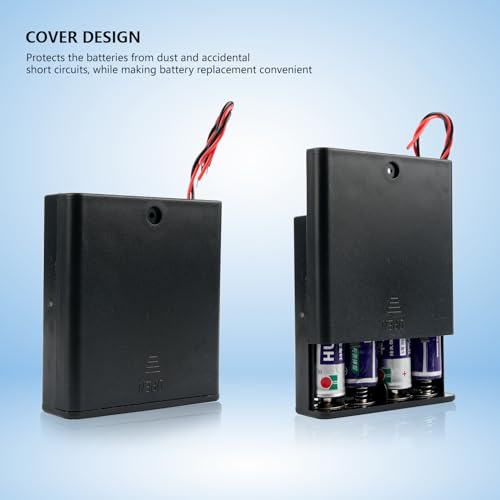 Stemedu 4pcs 4 Cell AA Battery Holder with ON/Off Switch 6V Plastic Battery Case Holder Case with Cover 4 Slots 1.5V AA Battery Storage Box with Wire Leads - Image 3