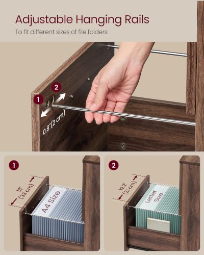 Image of VASAGLE Custos Collection - 2-Drawer File Cabinet for Home Office, Small Rolling File Cabinet, Printer Stand, for A4, Letter-Size Files, Hanging File Folders, Natural Walnut UOFC040K101S