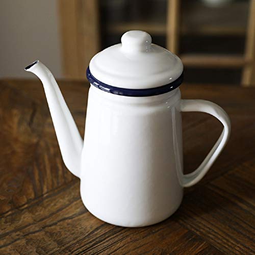 Camping Outdoors Coffee Pot 1.1L, SHUEHO Hand Drip Enamel Tea Coffee Pot Kettle