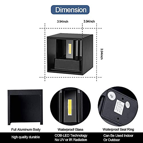Image of 12W LED Wall Sconces Lights Modern Black LED Wall Lamp Set of 2,Up and Down Square 3000K Warm White Wall Lighting Fixtures for Indoor /Outdoor,Living Room,Bedroom,Hallway 3.94in*(2 Pack)