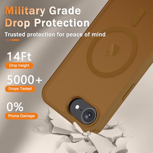 Image of YENAPOON for iPhone 17e Case, iPhone 16e Case, Matte Magnetic Phone Cover [with 1 Screen Protector] [Support for MagSafe] [Shockproof Military Grade Protection] Translucent Frosted Back, Brown
