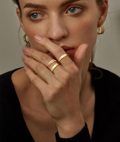 Gold Rings for Women Non Tarnish Dainty 14K Gold Plated Stackable Rings for Women Cubic Zirconia Ring Set Wedding Bands Thumb Love Engagement Rings Size 5-112