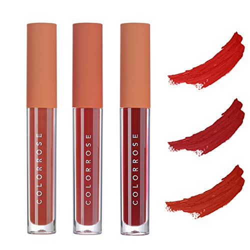 COLORROSE 3 Pcs Matte Liquid Lipstick Set, Waterproof Long Lasting Non-Stick Velvety Liquid Lip Gloss Beauty Cosmetics Set,Pigmented Lip Makeup Gift Sets for Girls and Women