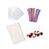 Fiocirr 300 PCS Cake Pop kit, Including 100ct 6-inch Cake Pop Sticks, 100ct Clear Candy Treat Bags P