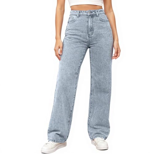 High Waisted Jeans for Women Stretchy Casual Baggy Straight Leg Jeans Fall Fashion Button Fly Denim Pants with Pocket3