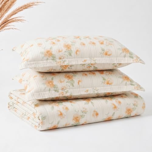 Image of SANMARINO Cloud Cotton 210 TC King Size Bedsheet with 2 Pillow Covers | Ultra Soft & Breathable | Floral Design Bedding Set | Hotel-Quality Comfort for a Luxurious Sleep | 270 x 250 cm | Peach Blossom