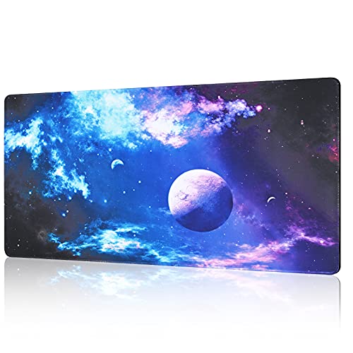 Erweitertes Mauspad XXL, großes Galaxie-Mauspad, wasserdichtes Schreibtisch-Tastatur-Pad, Tastatur-Laptop-Mauspad mit genähten Kanten, rutschfeste Unterseite, Zuhause, 15.75 × 31.50 Zoll Cover