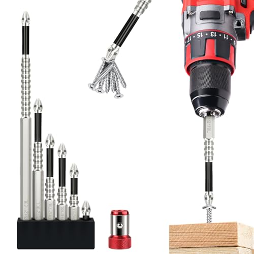 Image of High Magnetic Screwdriver Drill Bit Set, 6pcs K5 Impact Resistant Non Slip Bit, Precision Magnetic Bits for DIY/Pro Use, Flat, Cross, PZ Tips, 25 50 65 70 90 150mm