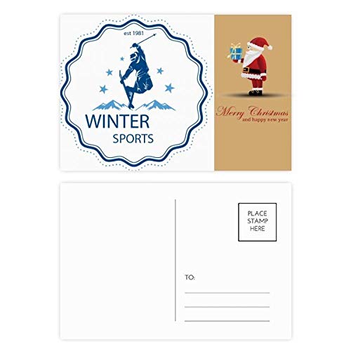 Cartes postales sports d'hiver aquarelle Père Noël pour réchauffer les cœurs
