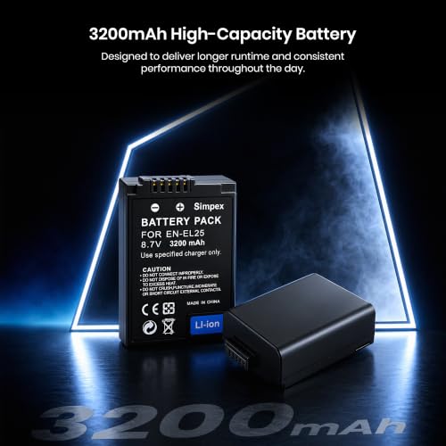 Image of Simpex EN-EL25 Rechargeable Li-ion Camera Battery 3200mAh 7.2V | High-Capacity Replacement Battery Compatible with Nikon Z50, Z30 & Z fc Mirrorless Cameras(Black)