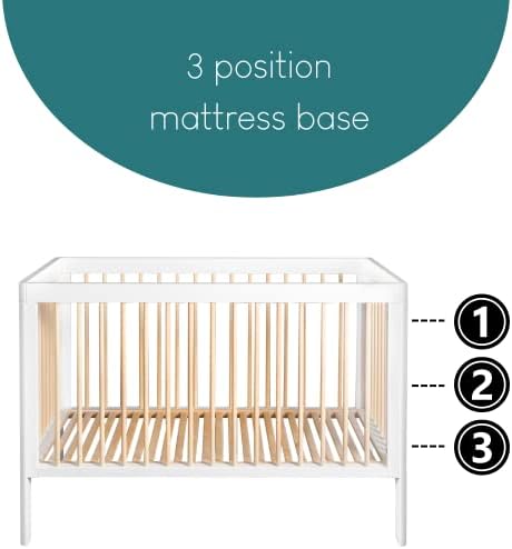 Lukas White Space Saver Baby Cot - Scandinavian Wooden Crib made with Natural Solid Birch Wood - Scandi Nursery Furniture with 3 Positions to grow with your Baby - Mattress sold separately (120x60cm)