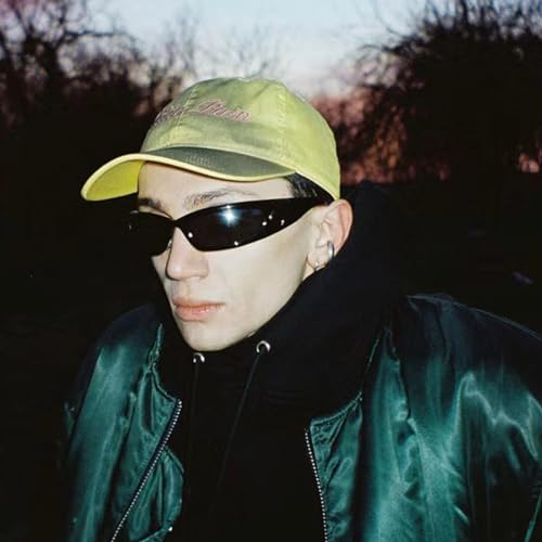 Wrap Round Sunglasses Y2K Trendy, Fashion Black Sport Shades Moon Décor…3