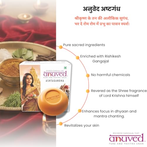 Image of Anuved Fragrance Combo | Pack of 3 | 125g Each | Cooling Soaps for Bath | Kewda, Ashtagandha, Pahadi Gulab Herbal Soaps | Refreshing & Revitalizing | Shop Bath Soap for Men and Women