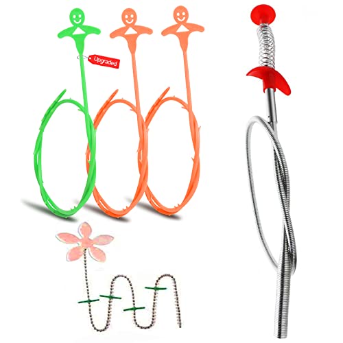 Rohrreinigungsspirale, Abflussspirale, 5er Set Multifunktional Abflussreiniger Spirale mit Blumenart Abfluss Sieb, Spirale Abfluss Rohrreinigung für Verschiedene Abflüsse Cover