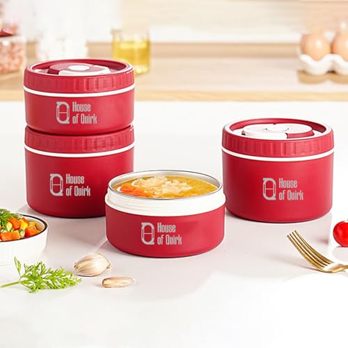 Image of House of Quirk 304 Stainless Steel Bento Lunch Box for Adults, 4 Stackable Containers with Insulated Thermal Case, Microwave Safe & Portable (Red)