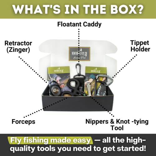 Image of VENTURES FLY CO. | Fly Fishing Accessories Pack | Nippers & Nail Knot Tying Tool Combo, Hook Remover Forceps & Pliers, Tippet Holder, Floatant Caddy, Zinger Retractor | Trout Gear Assortment Kit