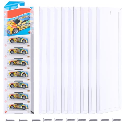 10 conjuntos modelos de carro de vitrina para montagem na parede estante de armazenamento de plástico organizador de carro de brinquedo de fundição a pressão com bolha 42,5 x 11,2 cm