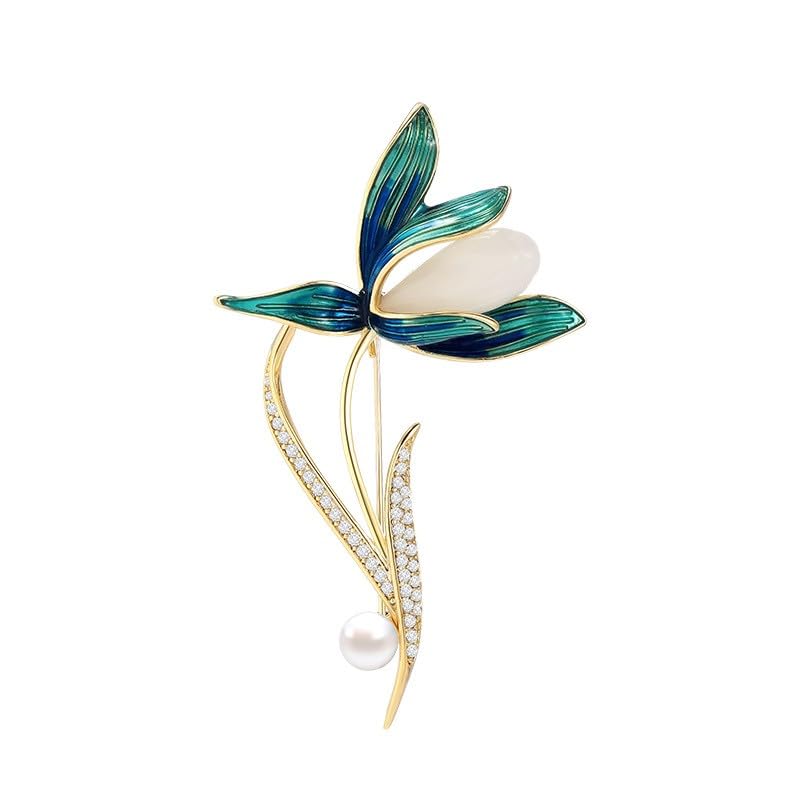 EMEGCYTulip Rose Brooch Flower Floral Brooch Pearl Rhinestone Crystal Brooch 18k Gold Plated Lapel Pins Dress Accessorie Jewelry Gifts for Women