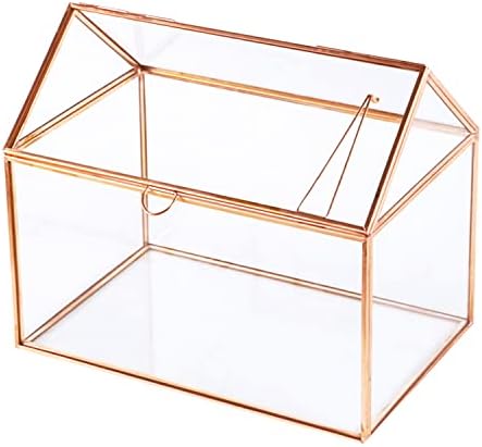 Glass Indoor Terrarium House for Foliage Succulent and Bonsai, DIY Glass Plant Greenhouse, Glass Planter Box for Home Decor, Rose Golden, 8.6 x 6.2 x 7.1