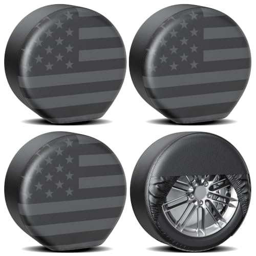 Image of Moonet PU Thickening Leather Tire Wheel Covers 4 Pack- Tough Tire Wheel Protector for Truck,SUV,Motorhome,Camper,Trailer,RV - Universal Fits Tire Diameters 27-29 inches,Gray Flag
