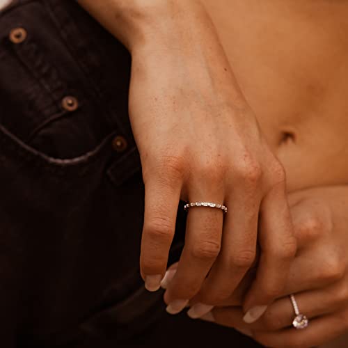 Espere Dainty Cz Baguette Stacking Ring | Sterling Silver 925 Rhodium Plated Gold Minimalist Ring | Delicate Thin Band Eternity Rings Gift For Her Size 7 #TOP1