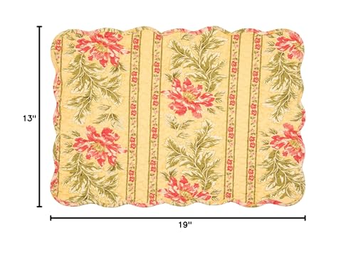 Image of Freya Green Leaves & Pink Flowers Vintage 100% Cotton Placemats 13 inch x 19 inch