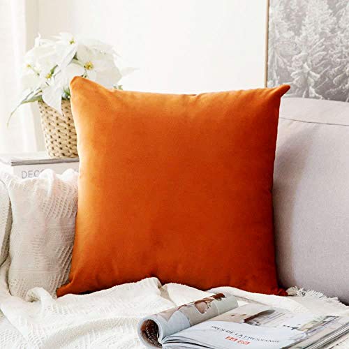 Image of Khooti Velvet Cushion Cover Pack of 1-30 inch x 30 inch / 76 x 76 cm - Orange - Soft Pillow Covers Cushion Case for Sofa Bedroom Livingroom Chair Car, Cushion Cover