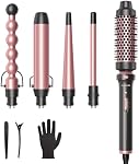 Wavytalk 5 in 1 Curling Wand Set, Curling Iron Set with Thermal Brush and 4 Interchangeable Anti-Frizz Ceramic Barrels (0.5”-1.25”), Dual Voltage Hair Curler with Less Heat Damage, Instant Heat Up, Rose Gold