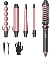 Wavytalk 5 in 1 Curling Wand Set, Curling Iron Set with Thermal Brush and 4 Interchangeable Anti-...