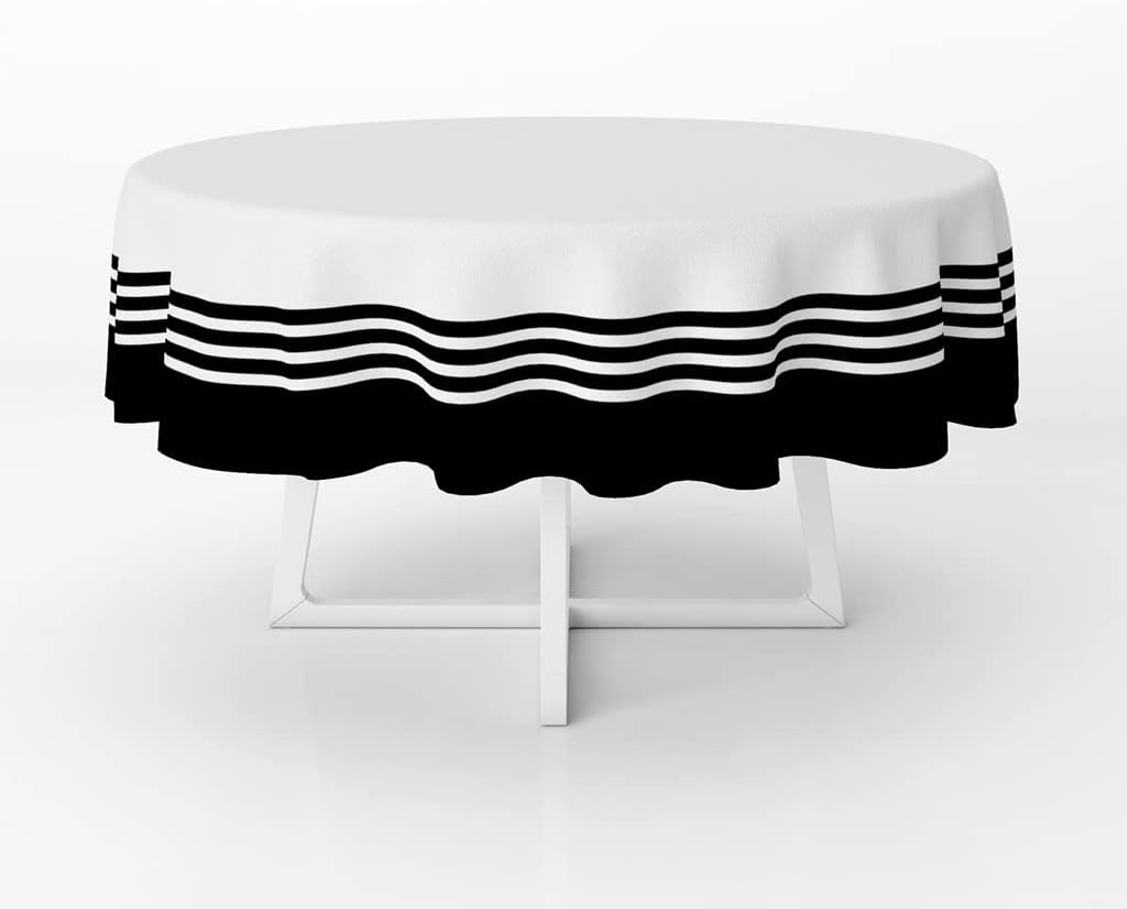 ダイニングテーブルクロス、キッチンテーブルカバー、ブラックストリップラウンドテーブルクロスキッチン装飾防水テーブルクロスダイニングコ