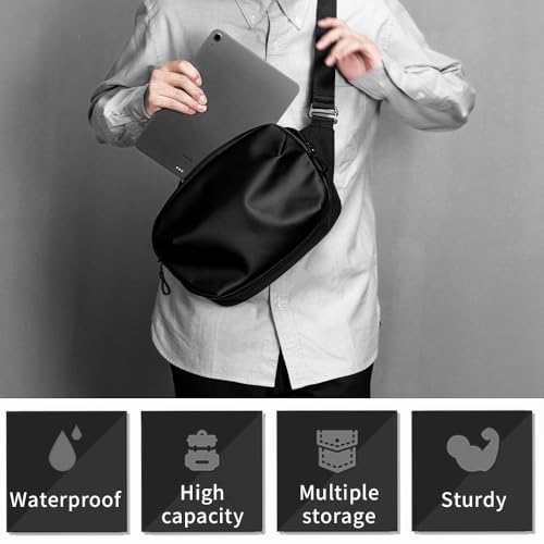 zepirion Shoulder Bag Crossbody Sling Backpack Sling Bag, 6L Large capacity Chest, Travel Hiking Chest Bag Daypack Anti-Theft Water-resistant (Polyester＋PU leather)2