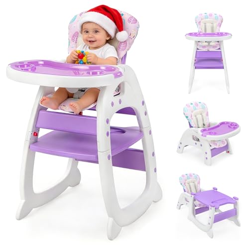Image of SANDINRAYLI Baby High Chair, Highchairs for Babies and Toddlers, Convertible Baby Feeding Chair, Adjustable Eating Chair for Baby Boy & Girl, High Chairs for Babies 6 Months to 6 Years, Purple