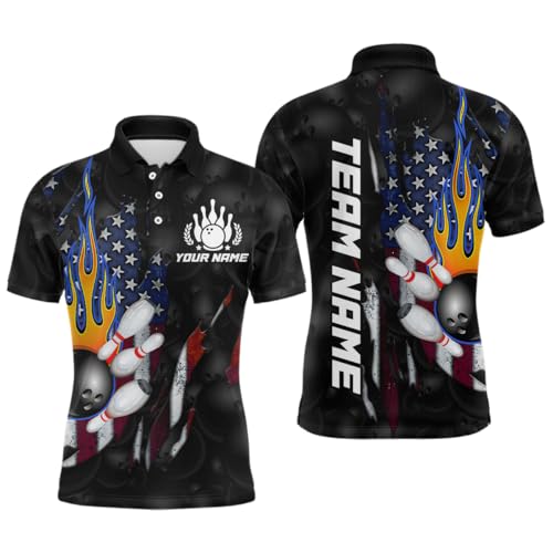 PIONAMZIOZ Flame Bowling Shirt for Men & Women Personalized Bowling Team Jersey Unisex Bowling Polo & Quarter-Zip Shirt (US, Alpha, Small, 5X-Large, Regular, Regular, Men Polo)